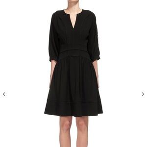 Anthropologie WHISTLES Eliza Pom Pom Trim Dress‎ in Black LBD Size 4